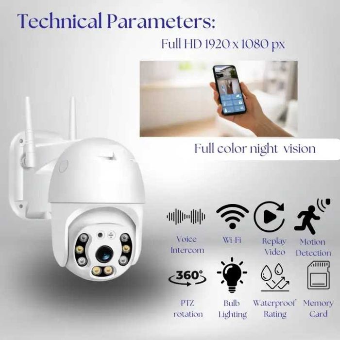 Camera rotativa de exterior, IP, full HD, detectie miscare, microfon