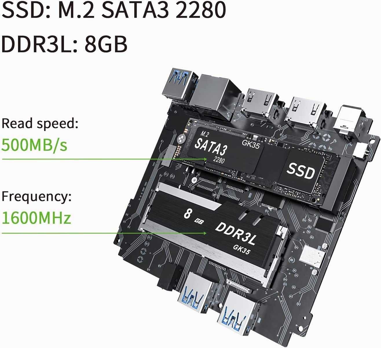 Mini PC Windows 10 8GB RAM 256GB SSD Intel WiFi HDMI,USB 3.0,BT4.0