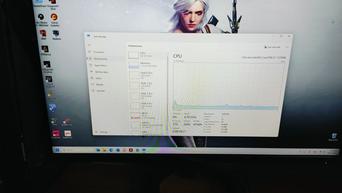 PC gaming i7-12700k, Rtx 3080, 32gb ram DDR5 , 2.75TB SSD