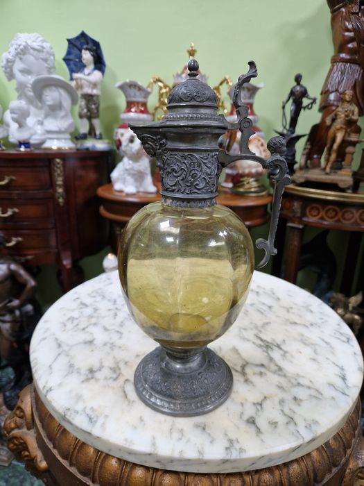 Стара османска антикварна гарафа декандер стъкло метал