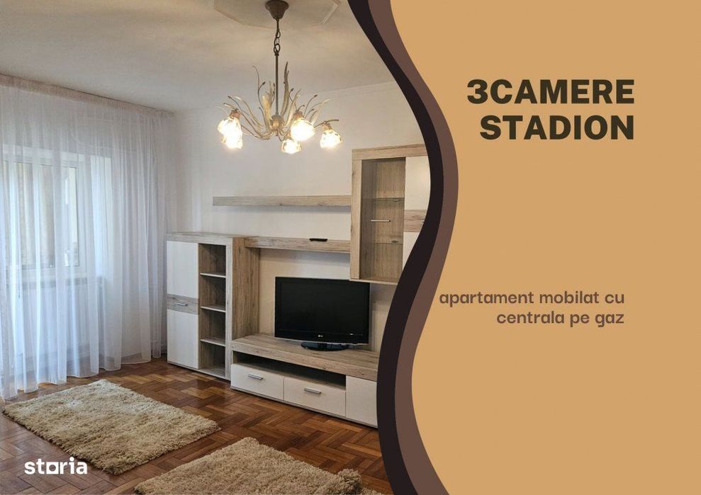 STADION - 3 camere, mobilat si utilat cu centrala pe gaz