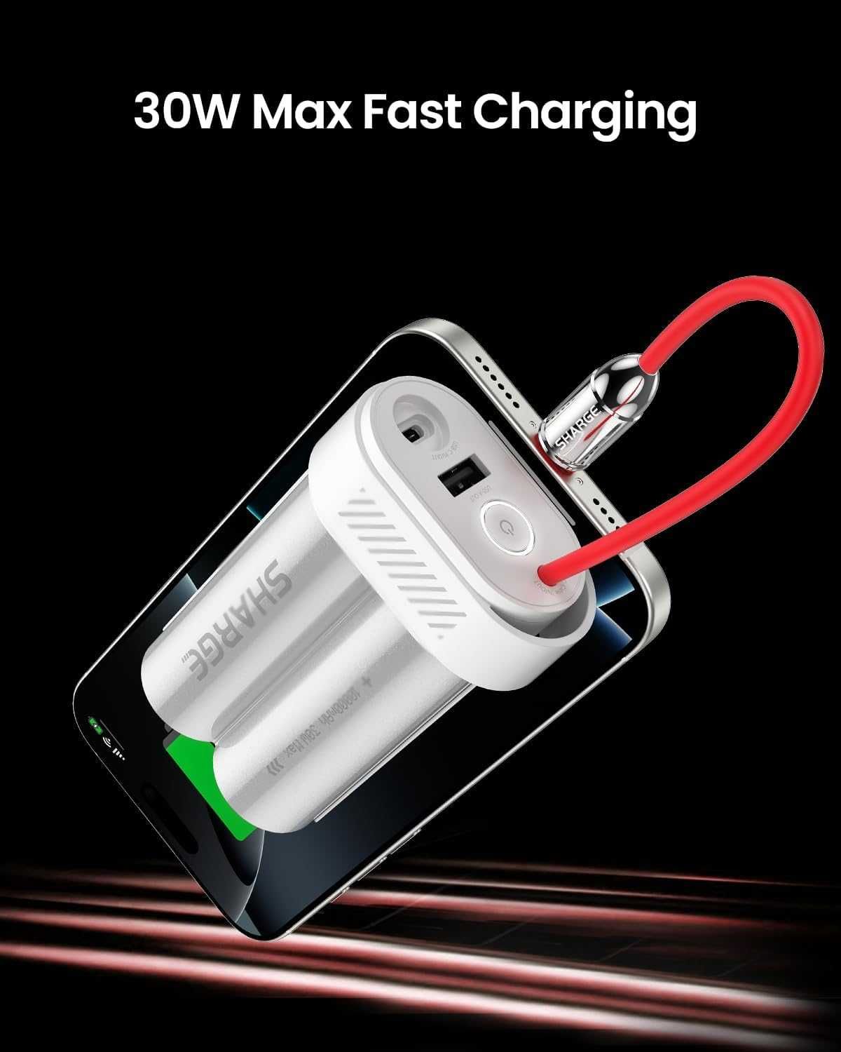 SHARGE Power Bank 10000mAh 30W Преносимо зарядно тип C, USB-C и USB-A