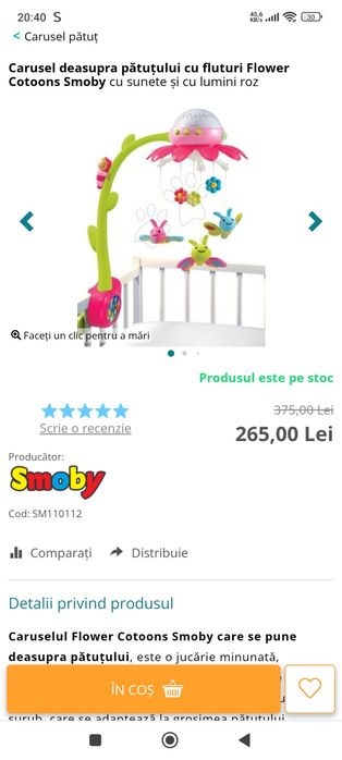 Vând carosel bebe cu proiector mare