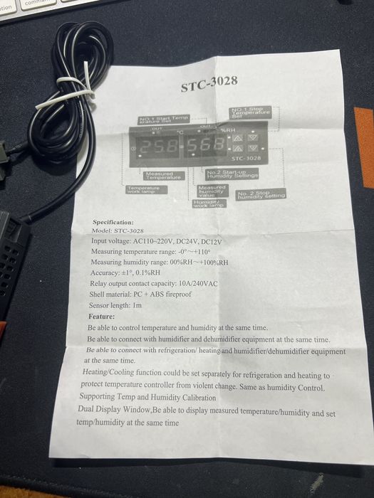 Контролер за температура и влажност STC-3028 / 0°C~+80°C / 0%RH~100%RH