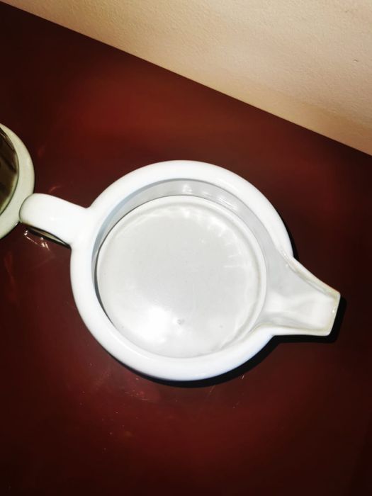 Антикварен комплект от сервиз за чай кафе чайник с похлупак и каничка