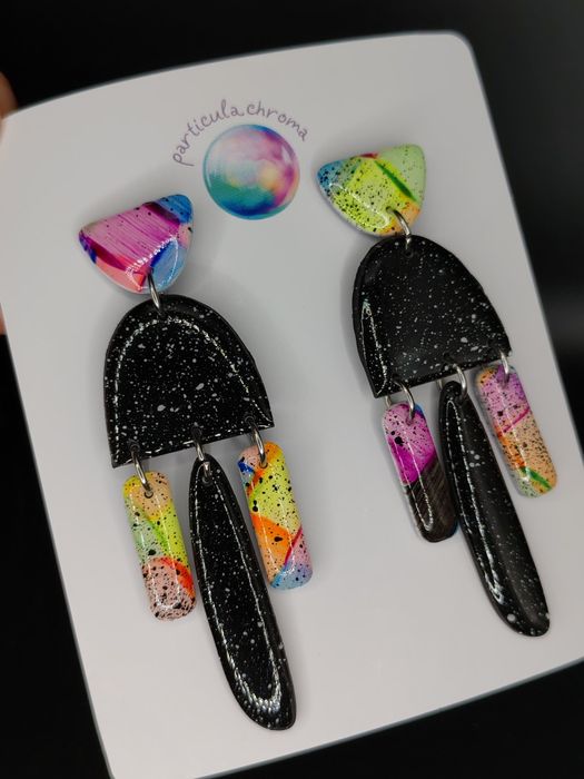 Cercei lut polimeric funky retro neon lucrați manual