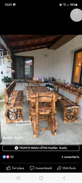 Balansoar  leagan lemn rotund  rustic  mobilier