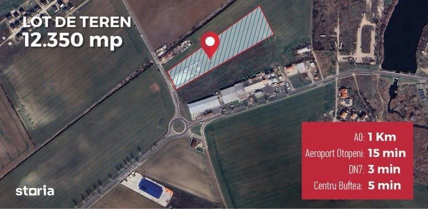 Teren de 12.350 mp, ideal proiecte rezidentiale/comerciale, Buftea