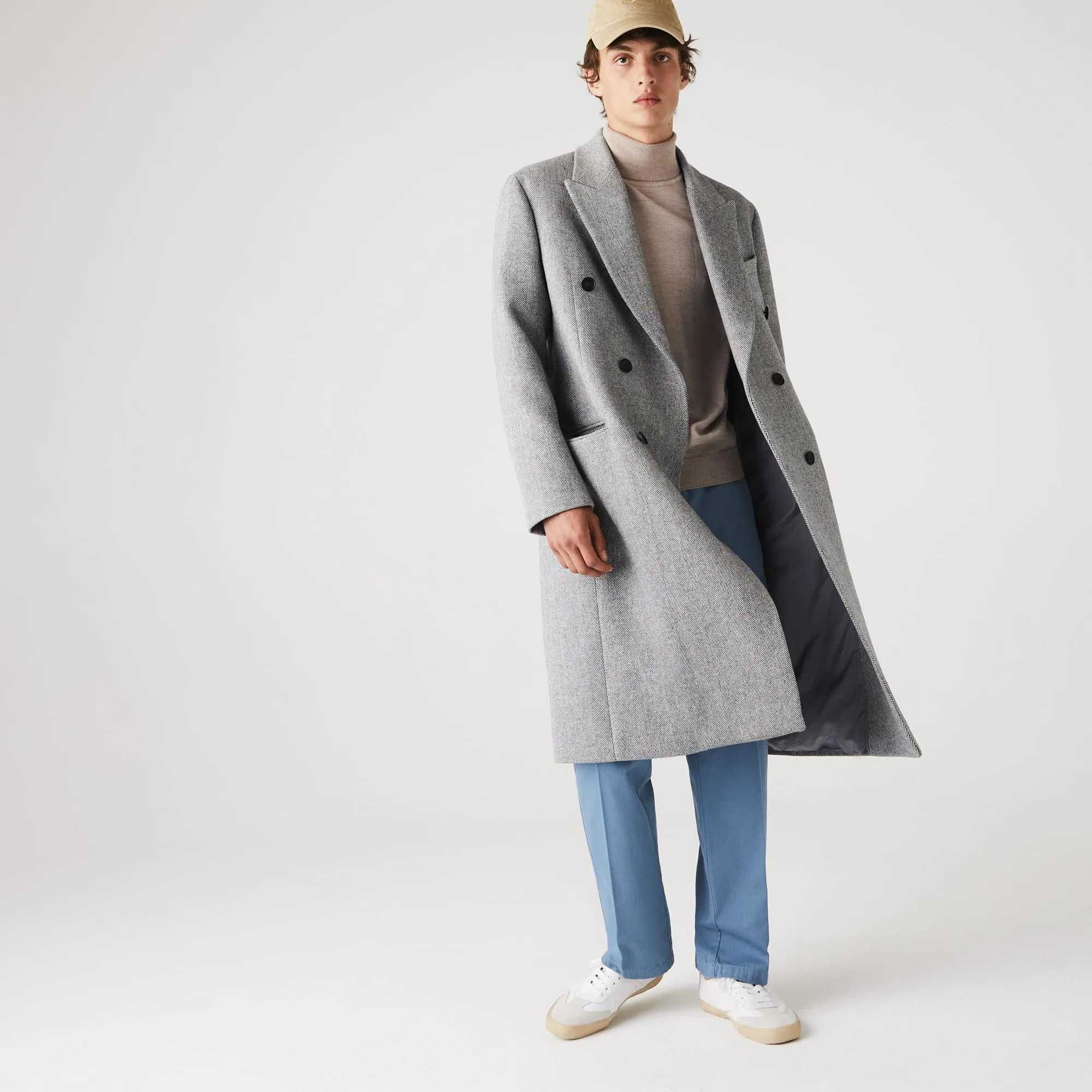 Lacoste, Palton lung din lână, Gri, M
