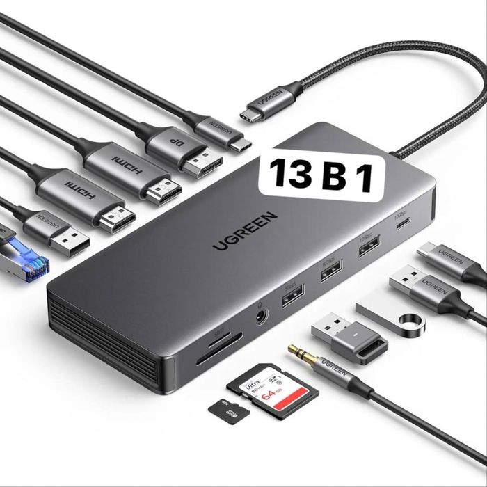 Usb hub концентратор usb Hdmi lan vga aux r45 катридер универсальный