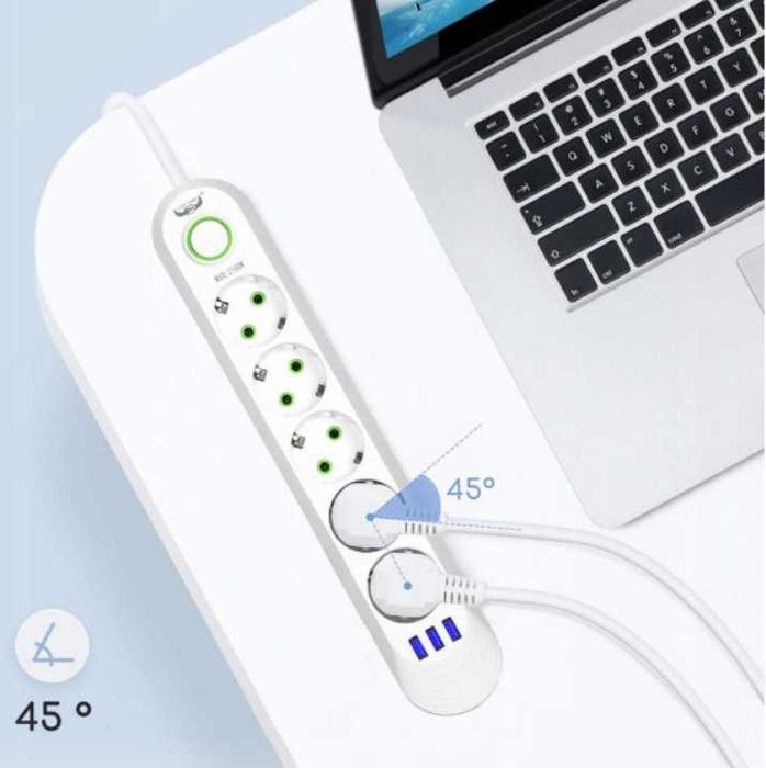 Prelungitor cu 5 Prize Schuko si 3 Porturi USB