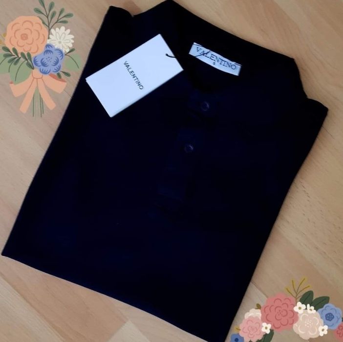Tricou cu guler Valentino, bumbac, new model