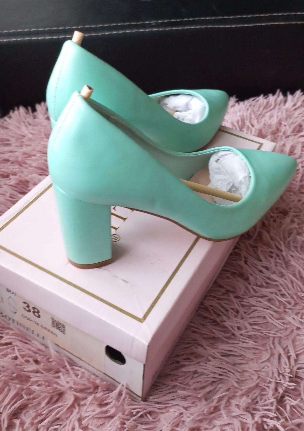 Pantofi verzi cu toc gros de 8 cm