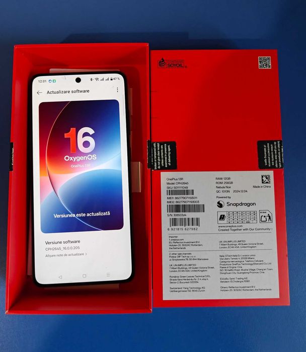 Telefon OnePlus 13R, Dual SIM, 12GB RAM, 256GB, 5G, Nebula Noir