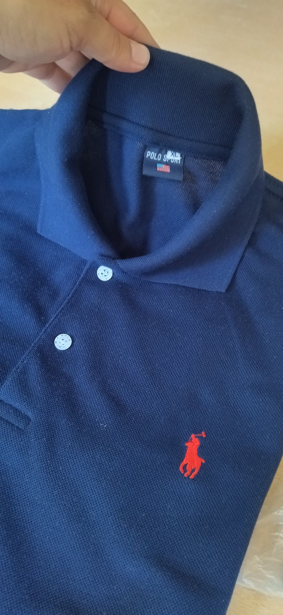 Polo Ralph Lauren - Тениска с памук с яка, син цвят, размер ХL