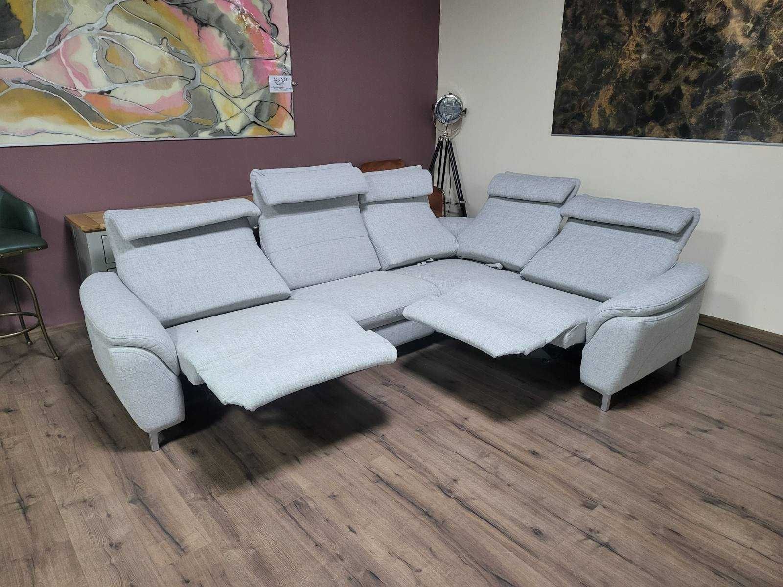 Сив ъглов диван от плат "HUKLA M-Bavero" с ел. релакс механизъм