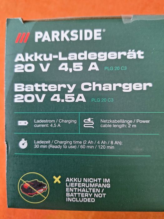 Incarcator de Baterii Parkside 20 V  - tip -  PLG 20 C3 ,  4.5 A