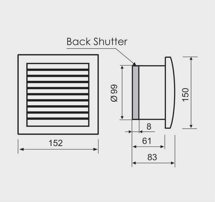 Вентилатор за баня с датчик за влага и таймер квадратен с клапа - 5%