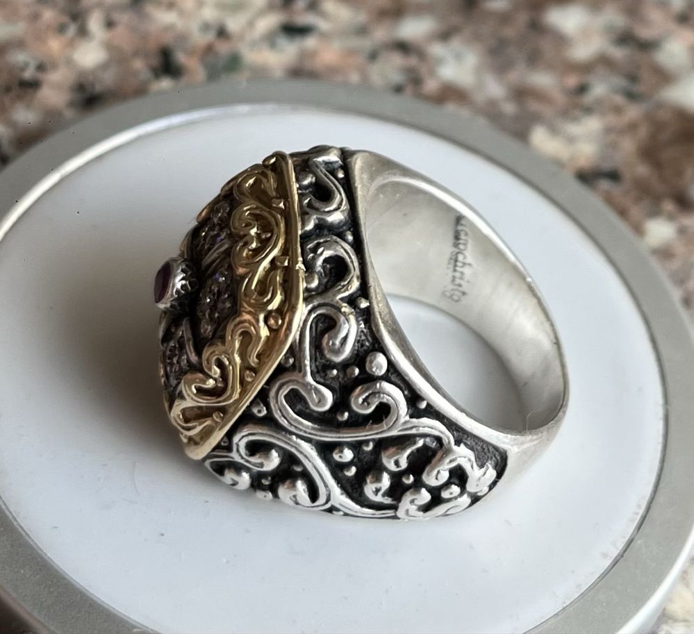 Inel ghiul Gerochristo 16 diamante 1 rubin aur 18K argint