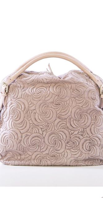 Чанта от естествена кожа с ефектен релеф в бледо розово от Lucca Baldi