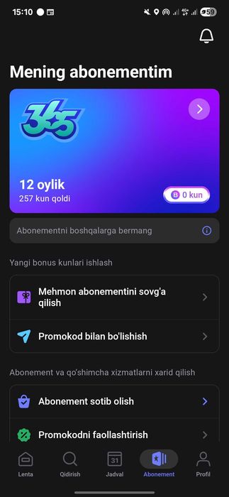 1 fit aboniment 8 oydan ortiq  3.6mln so'm