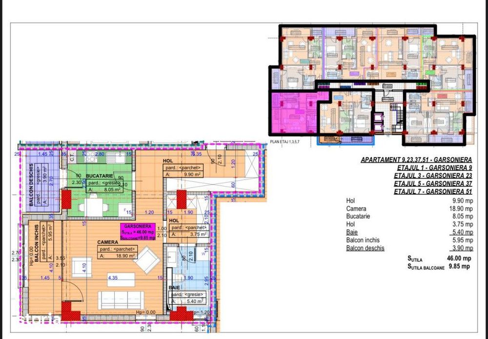 Garsoniera, decomandata, 55.85mp, cartier Cornitoiu, zona Liceul Bibes