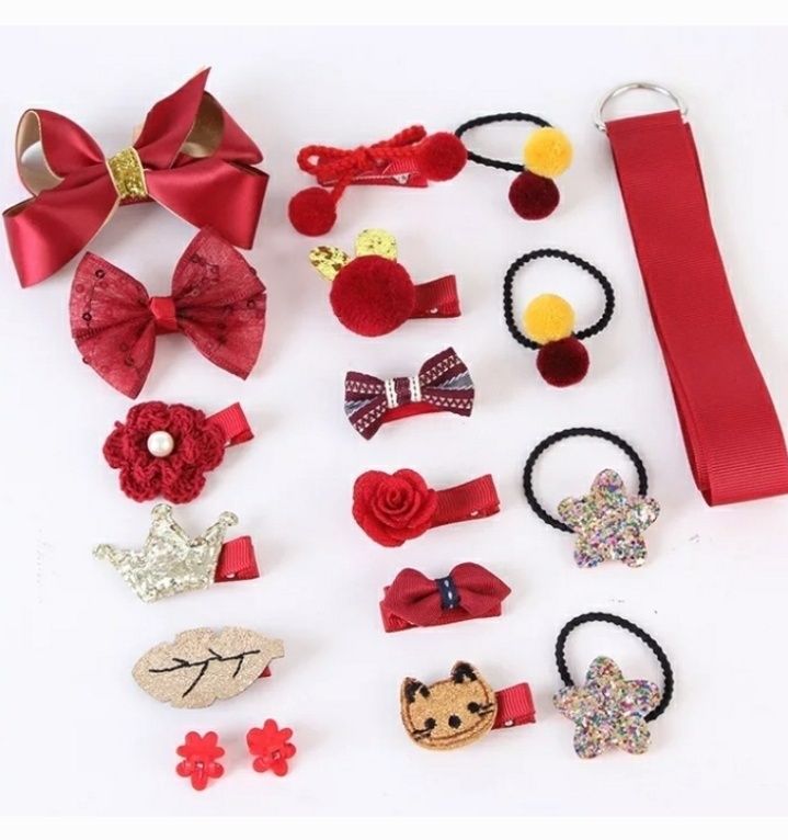 Луксозен сет детски фиби и ластички от 18 части/ подаръчна кутия