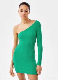 Зелена рокля Бершка, официална рокля с камъни, кожена рокля
