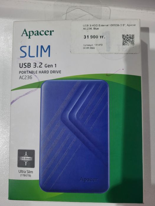 Внешний жесткий диск 1000Gb 2.5", Apacer AC236, Blue