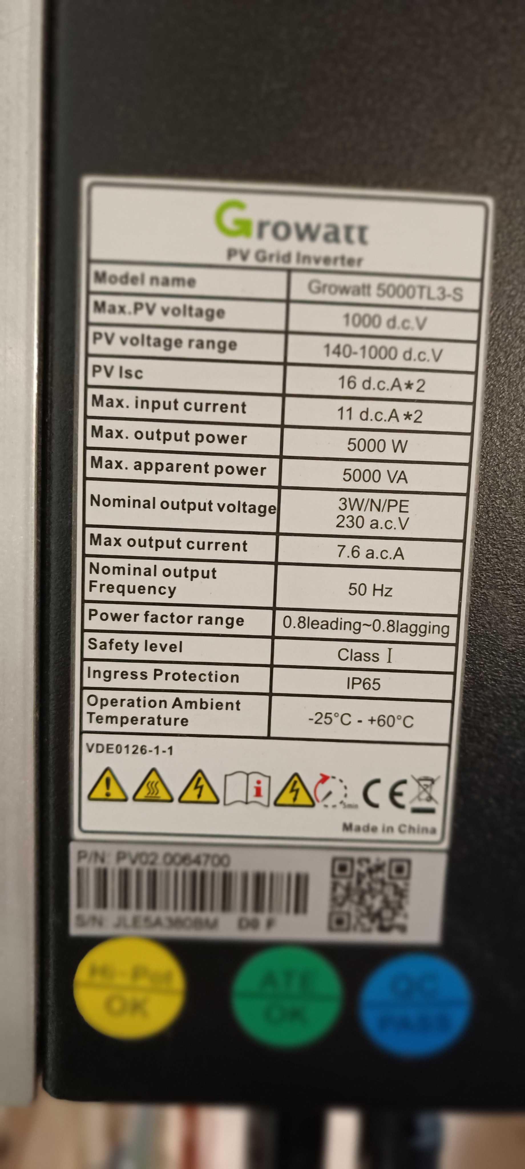 Invertor ON-Grid trifazat GROWATT 5Kw
