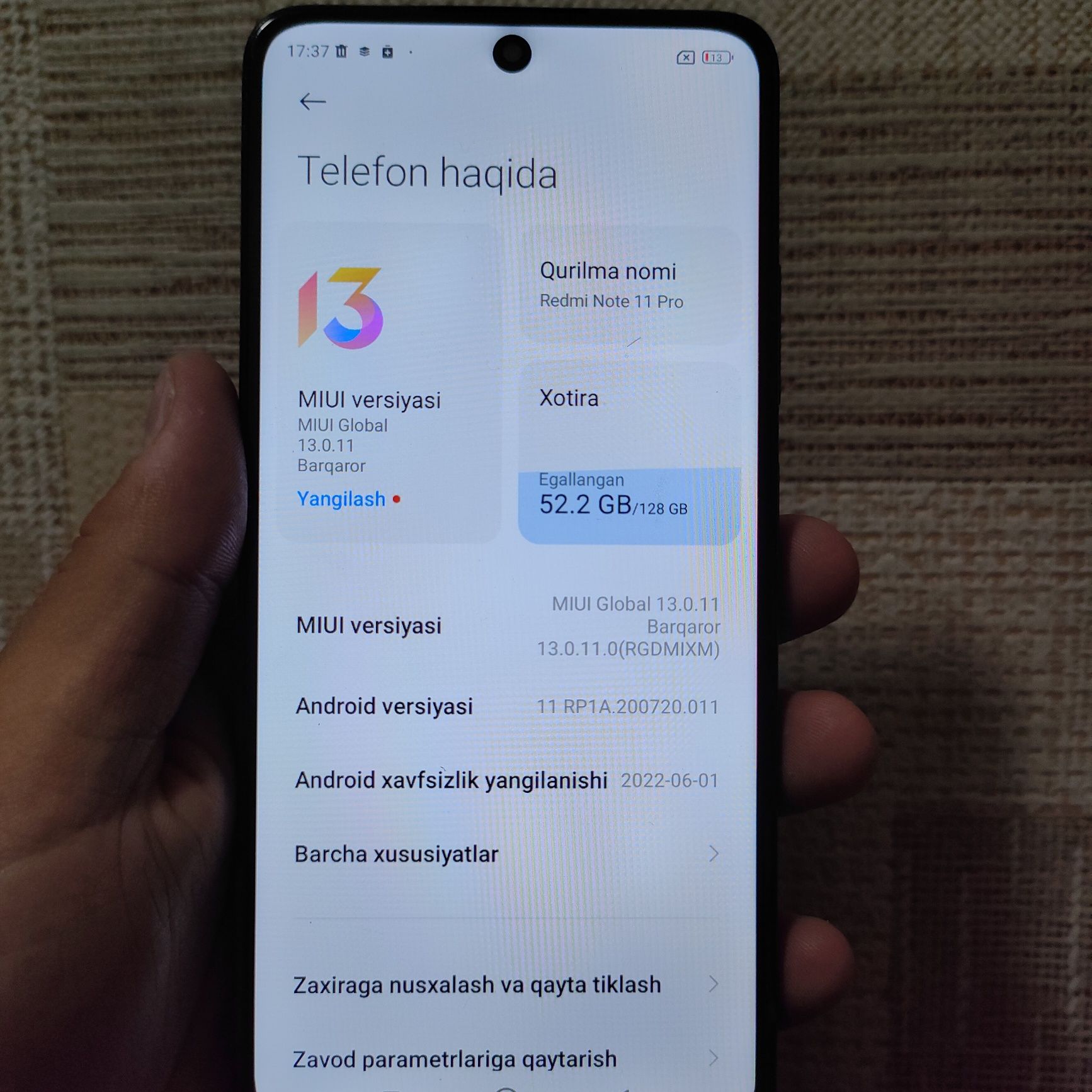 Redmi Note 11Pro sotiladi 128/8Gb