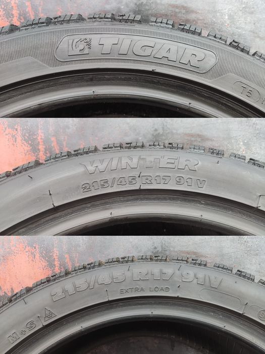 4бр. зимни гуми 215/45/17 Tigar Winter 
dot23
7.9mm
Много добро състоя