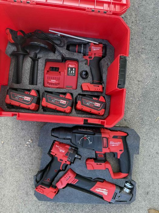 ТОП Оферта! Професионален Комплект Milwaukee M18 (4 Инструмента + 3 x