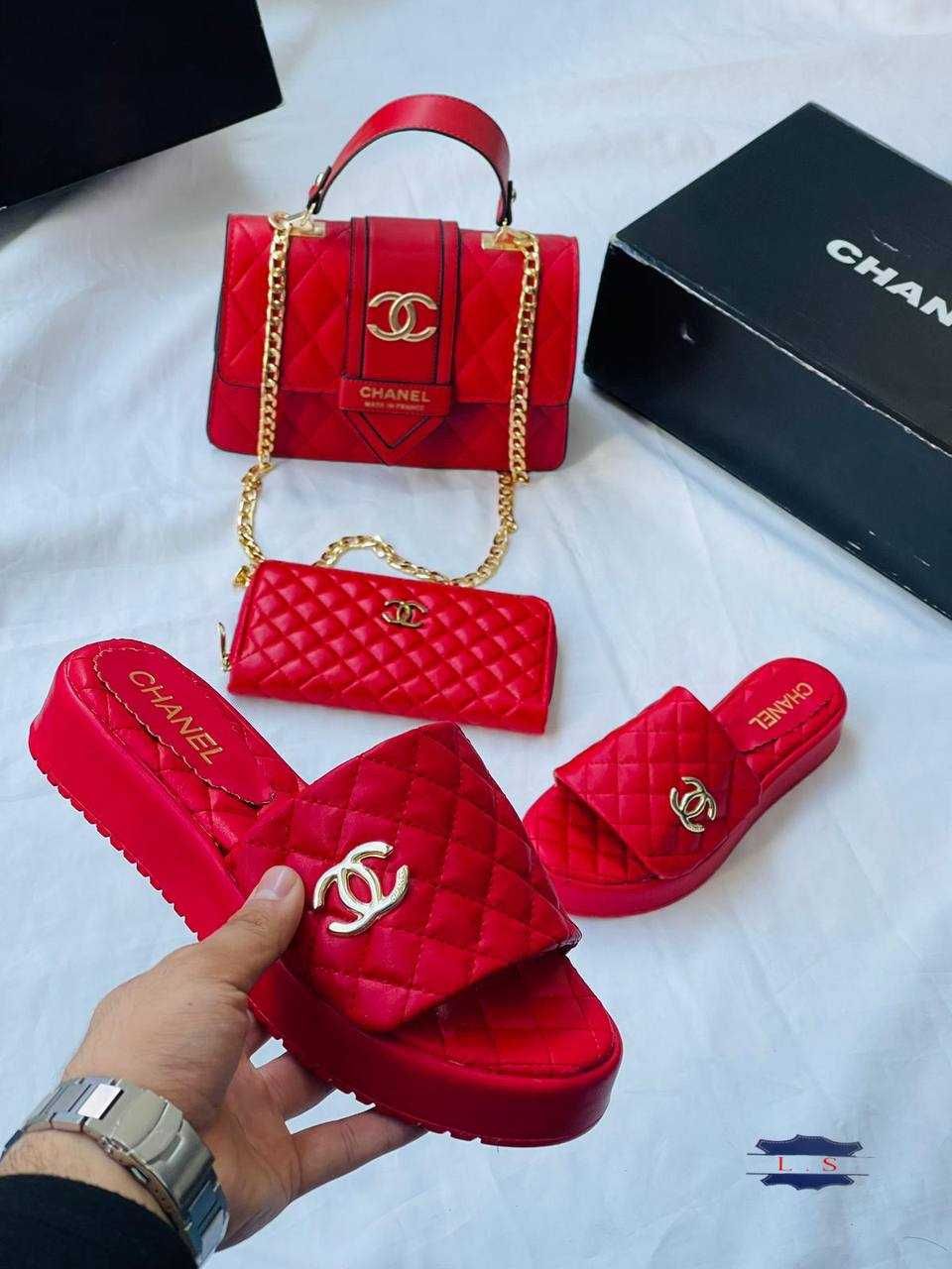 Chanel set geata+papuci+portofel