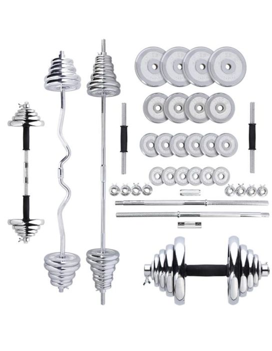 Set gantere si haltere 55kg, otel si crom + banca antrenament