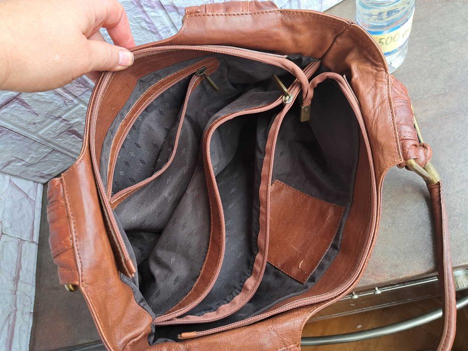 дамска чанта,кафява мека чанта-естествена кожа