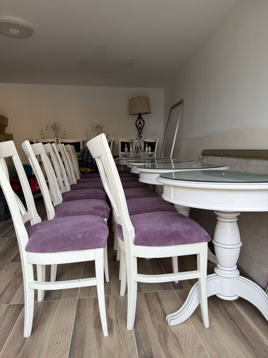 Mobilier lemn masiv compus din 21 scaune tapitate si 8 mese