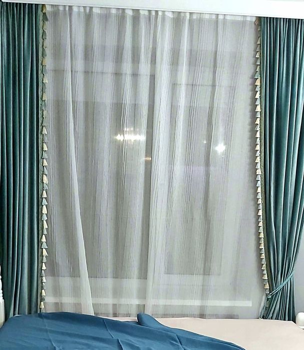 Велюровые Шторы с Тисьмой и Лентой 135х250см Каждая