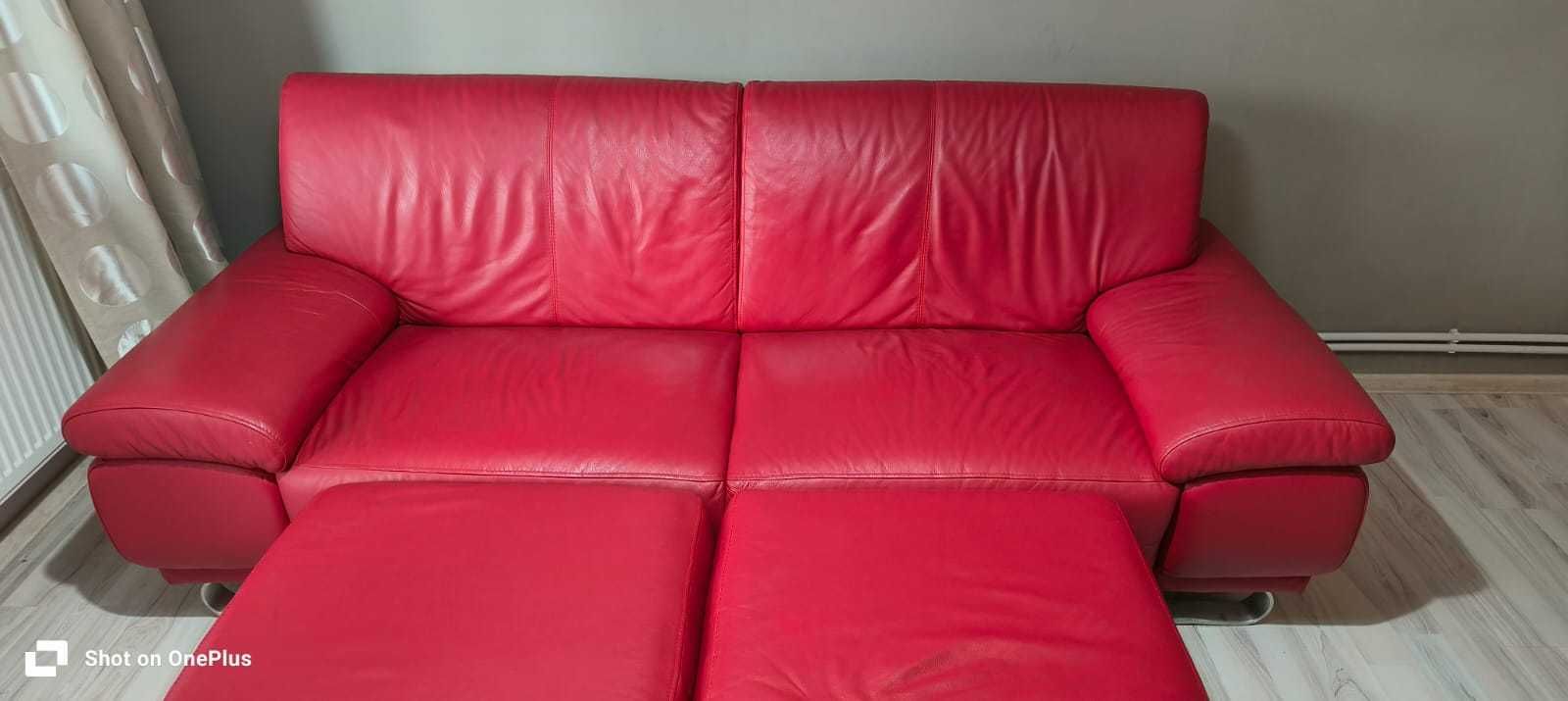 canapea piele ecologică  (canapea 3p + 2 piese )