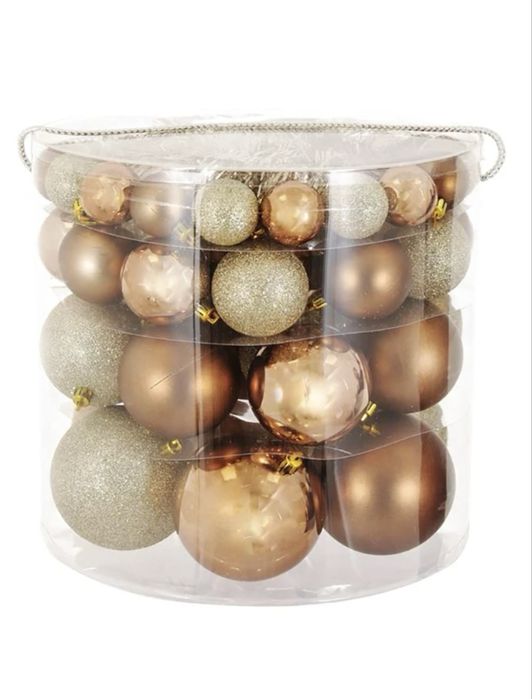 Комплект коледни топки за елха, 54 броя, 4 размер, Гланц, Мат, Блясък