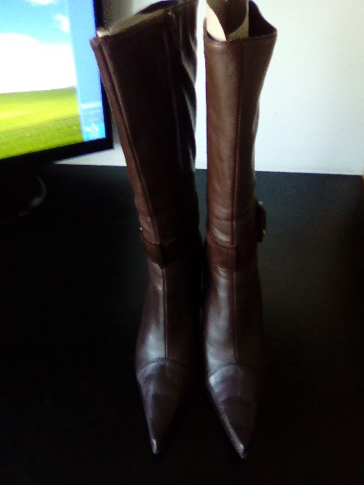 Cizme inalte cu toc cui din piele maro 38 (24 cm)