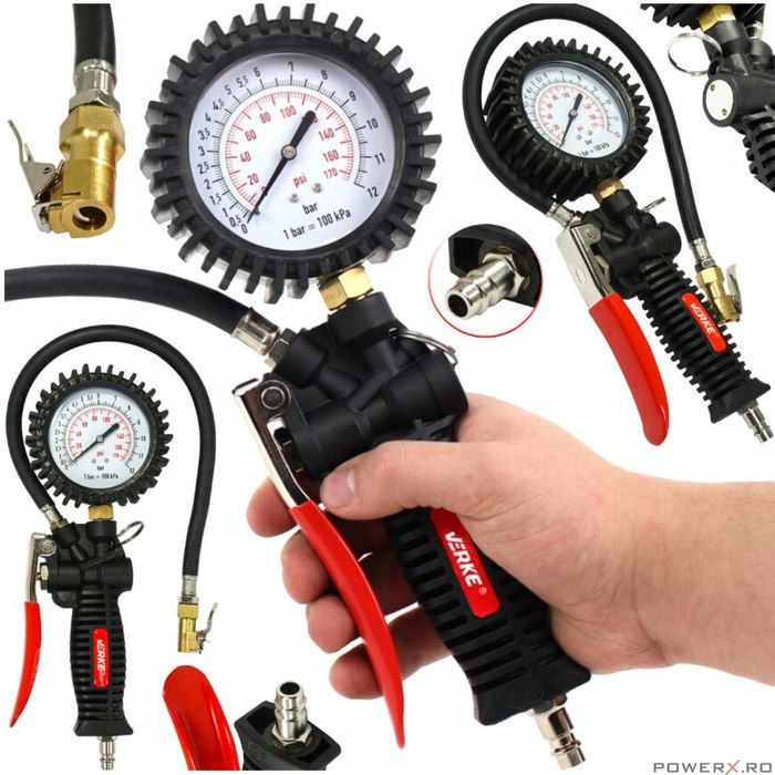 Pistol de umflat roti cu manometru, 0 - 15 bari Verke