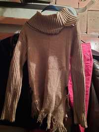 Модерен дамски пуловер с яка и кожени връзки Viva Lara