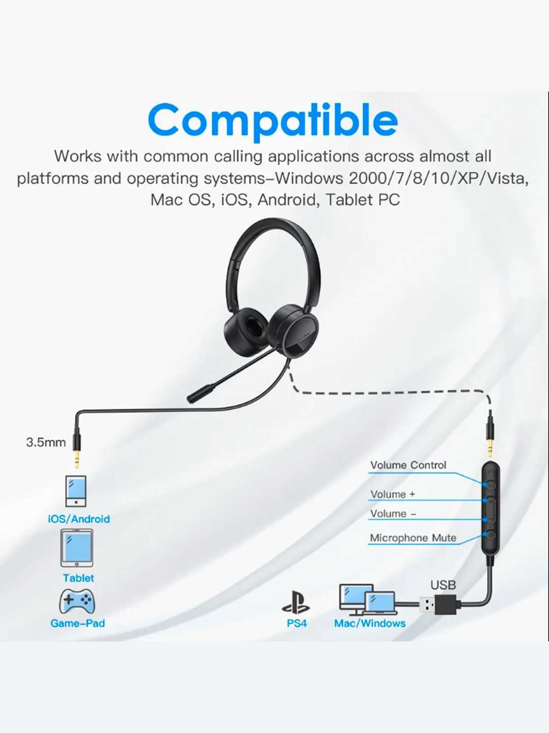 Наушники New Bee H360, для коллцентра, диспетчеров, офис сотрудников,