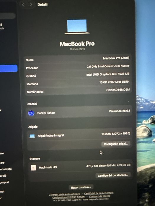 Laptop Apple Macbook Pro 16’ i7 16gb 2019