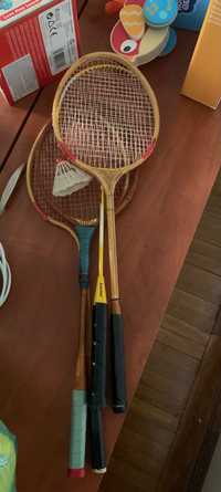 4 Palete Badminton Retro din lemn cu fluturaș