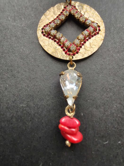 Cercei festivi "Satelite" cu cristale si coral