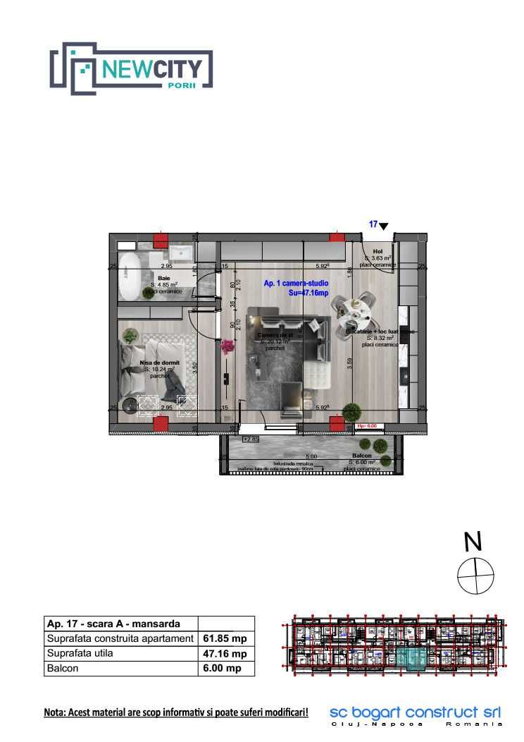 0% COMISION! Apartament cu 2 camere, etaj 3, dezvoltator FINISAT