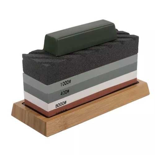 Kit Piatra de ascutit cutite 400/1000 si 3000/8000, baza de bambus