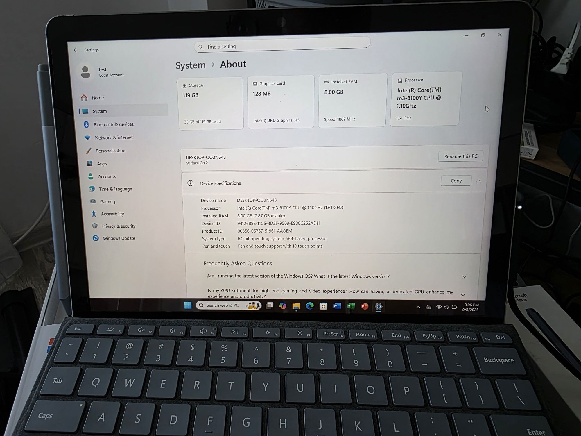 Microsoft Surface Go 2, m3-8100Y, 8GB ram, 128GB storage cu accesorii